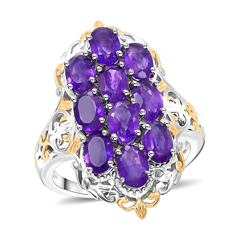 Karis African Amethyst Ring in 18K YG Plated and Platinum Bond (Size 10.0) 4.00 ctw