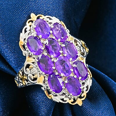Karis African Amethyst Ring in 18K YG Plated and Platinum Bond (Size 10.0) 4.00 ctw