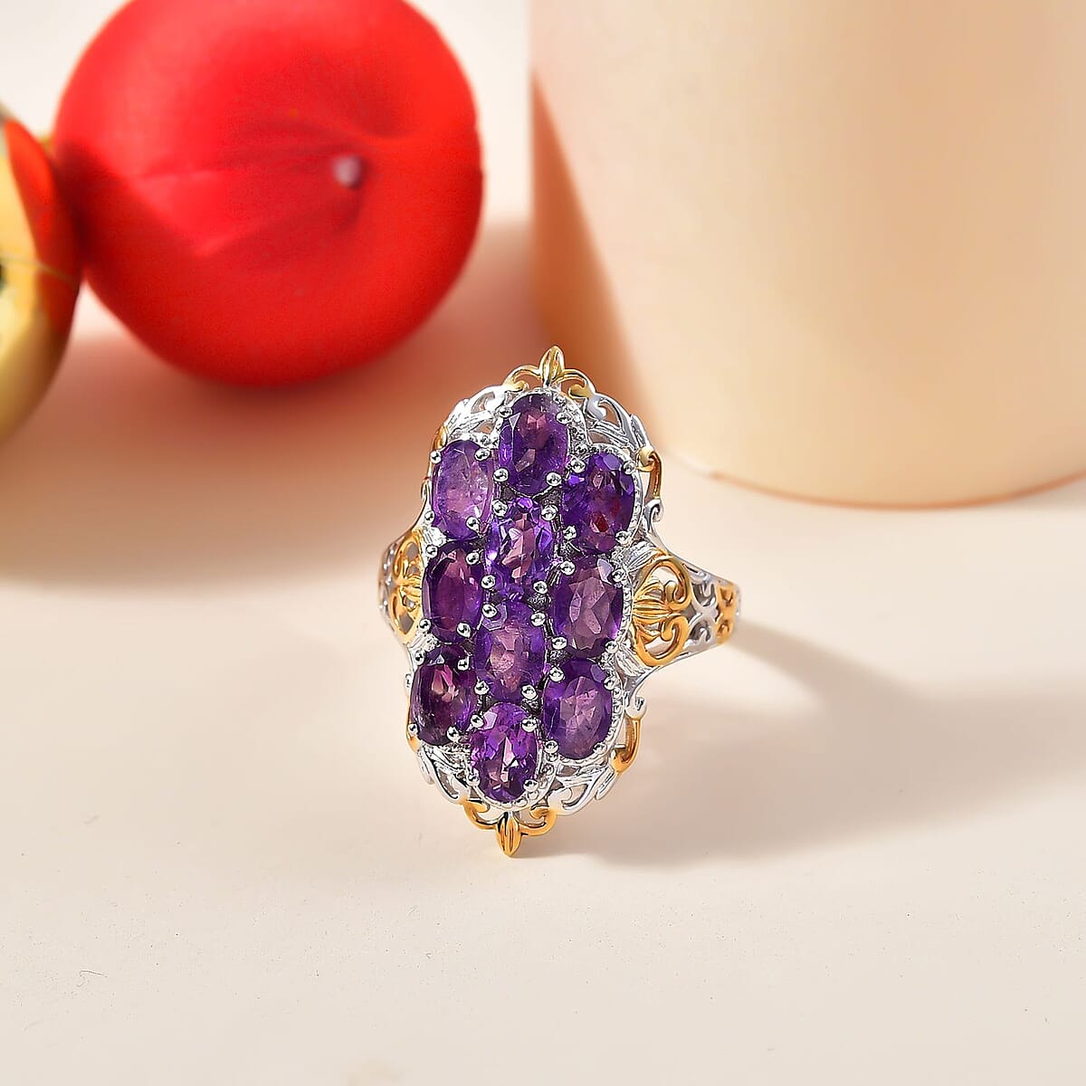 Karis African Amethyst 4.00 ctw Ring in 18K YG Plated and Platinum Bond (Size  5.0) image number 1