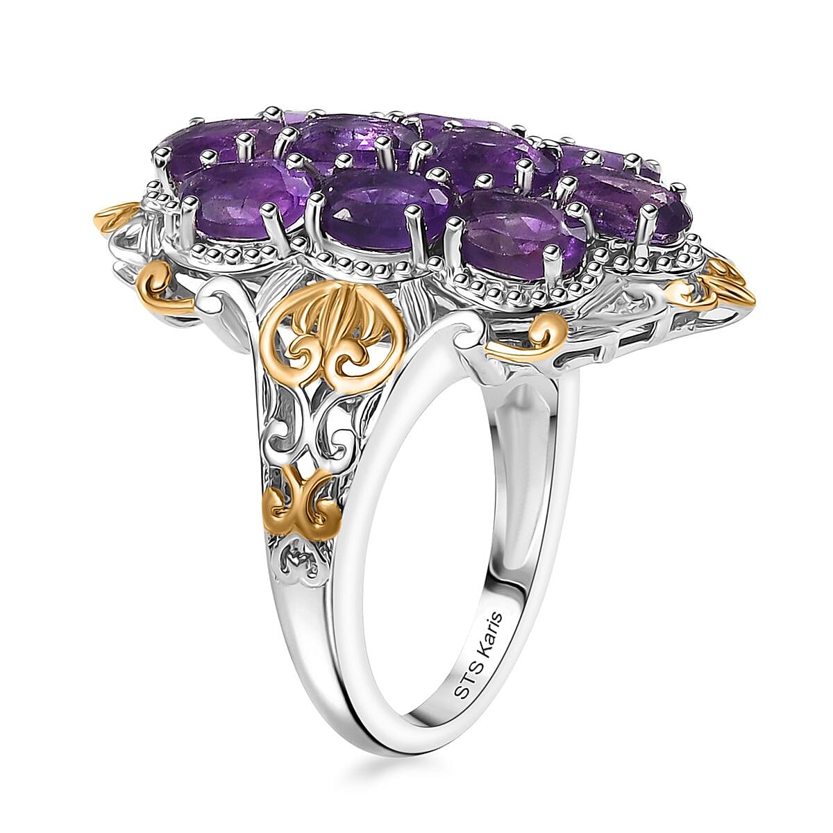 Karis African Amethyst 4.00 ctw Ring in 18K YG Plated and Platinum Bond (Size  5.0) image number 3