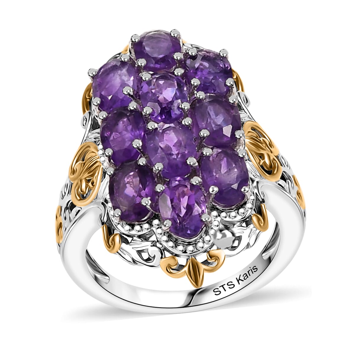 Karis African Amethyst 4.00 ctw Ring in 18K YG Plated and Platinum Bond (Size  6.0) image number 0