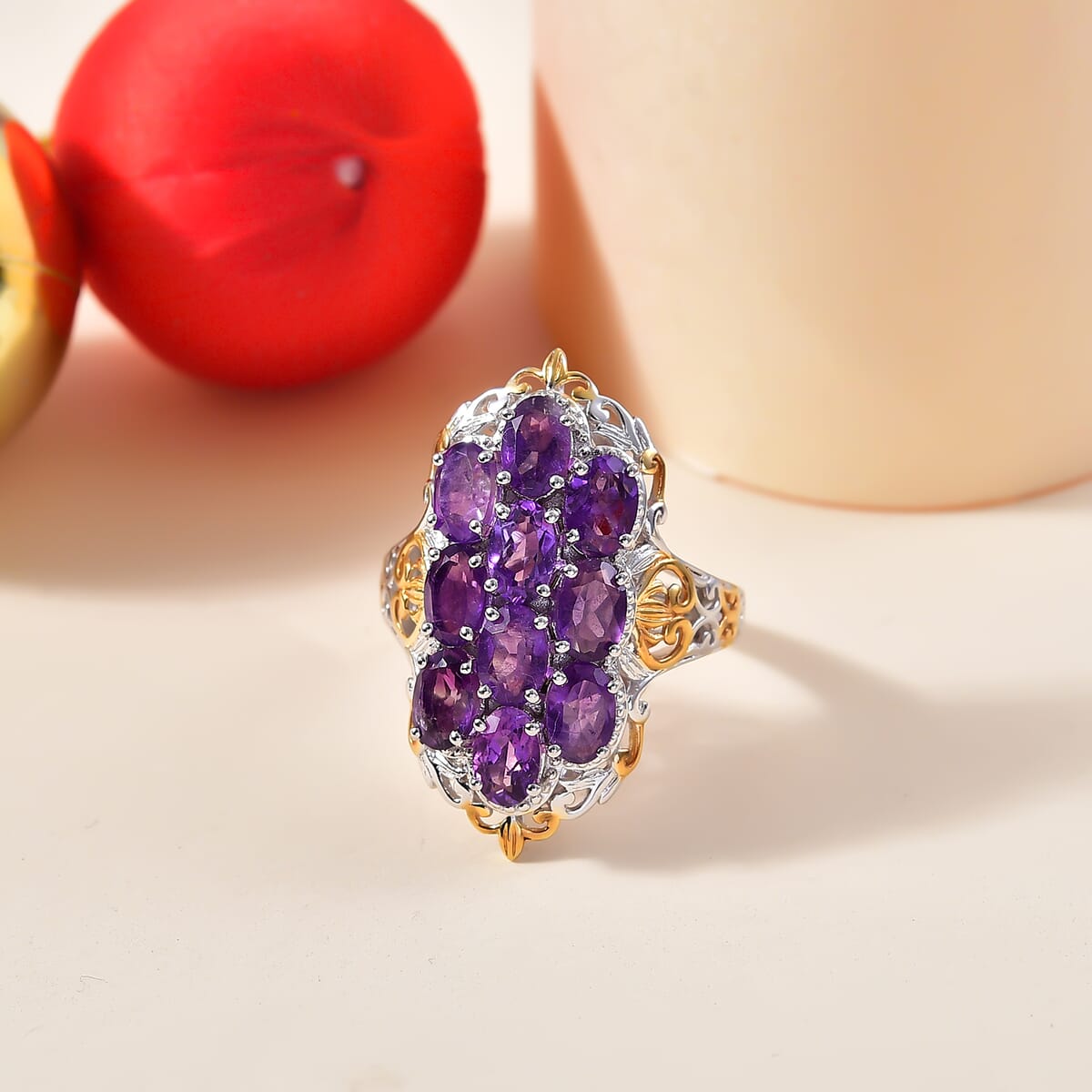 Karis African Amethyst 4.00 ctw Ring in 18K YG Plated and Platinum Bond (Size  6.0) image number 1