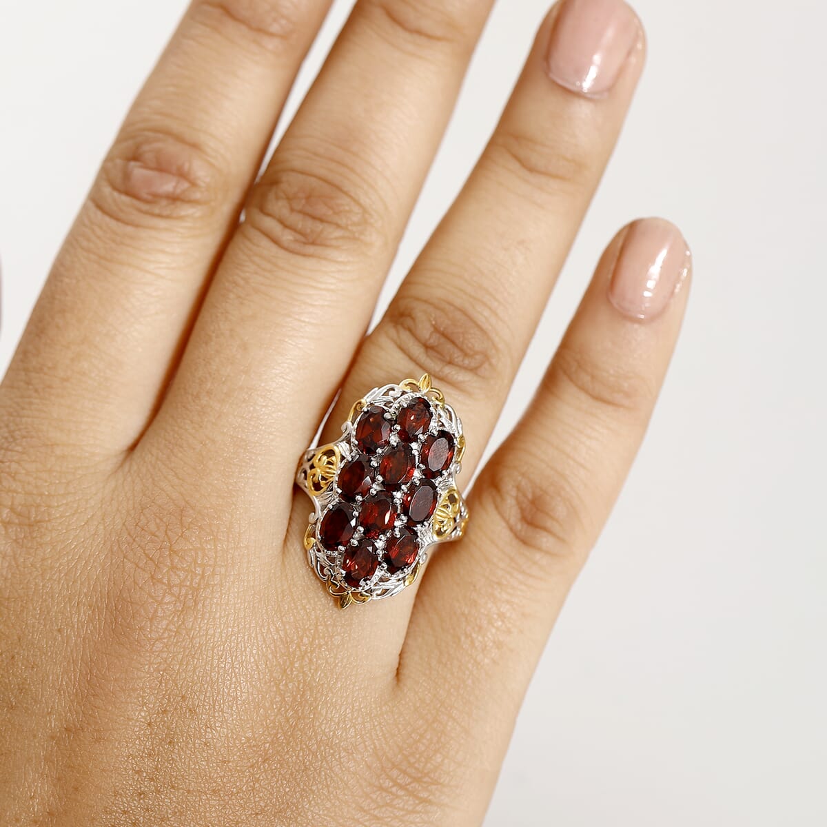 Karis Mozambique Garnet 5.30 ctw Ring in 18K YG Plated and Platinum Bond (Size  10.0) image number 2