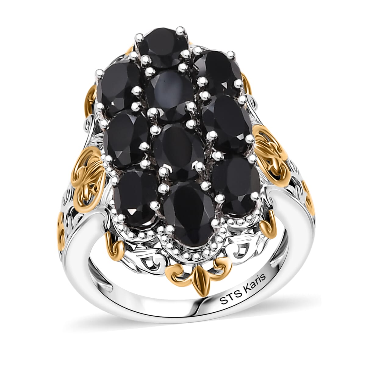 Karis Thai Black Spinel 7.00 ctw Ring in 18K YG Plated and Platinum Bond (Size  10.0) image number 0