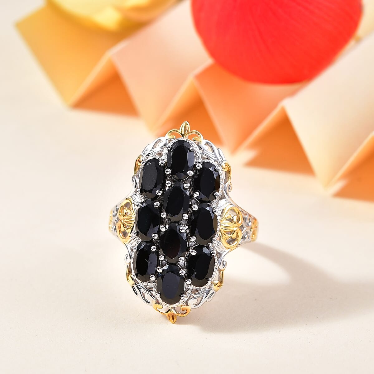 Karis Thai Black Spinel 7.00 ctw Ring in 18K YG Plated and Platinum Bond (Size  10.0) image number 1