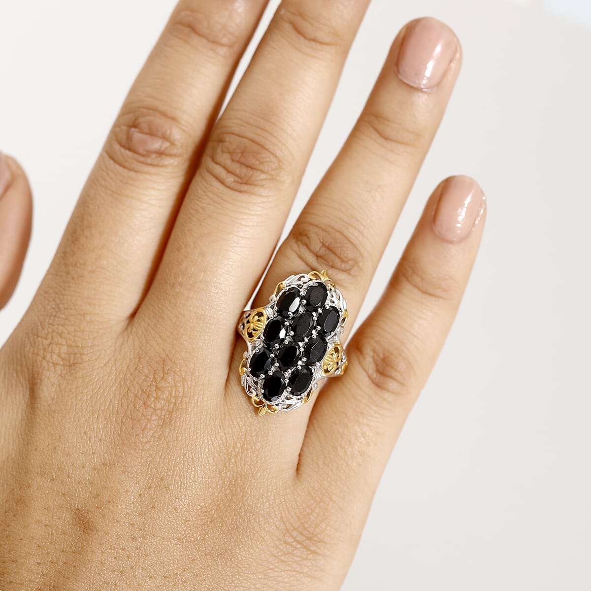 Karis Thai Black Spinel 7.00 ctw Ring in 18K YG Plated and Platinum Bond (Size  10.0) image number 2