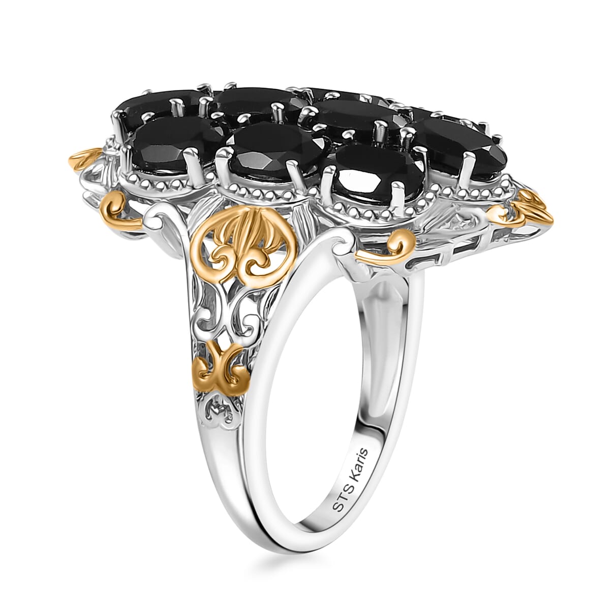 Karis Thai Black Spinel 7.00 ctw Ring in 18K YG Plated and Platinum Bond (Size  10.0) image number 3
