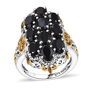 Karis Thai Black Spinel 7.00 ctw Ring in 18K YG Plated and Platinum Bond (Size  11.0)