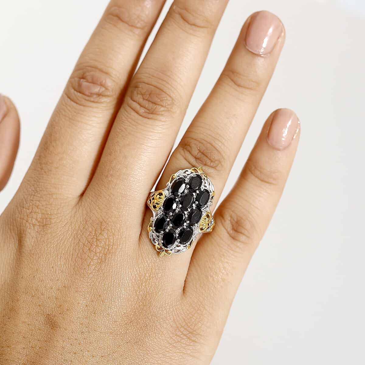 Karis Thai Black Spinel 7.00 ctw Ring in 18K YG Plated and Platinum Bond (Size  6.0) image number 2