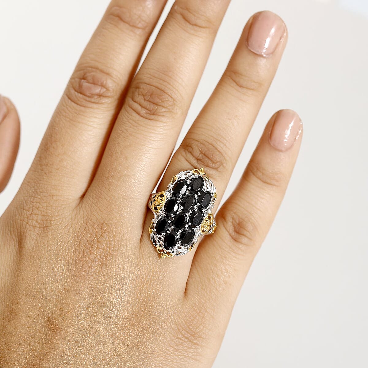 Karis Thai Black Spinel 7.00 ctw Ring in 18K YG Plated and Platinum Bond (Size  7.0) image number 2