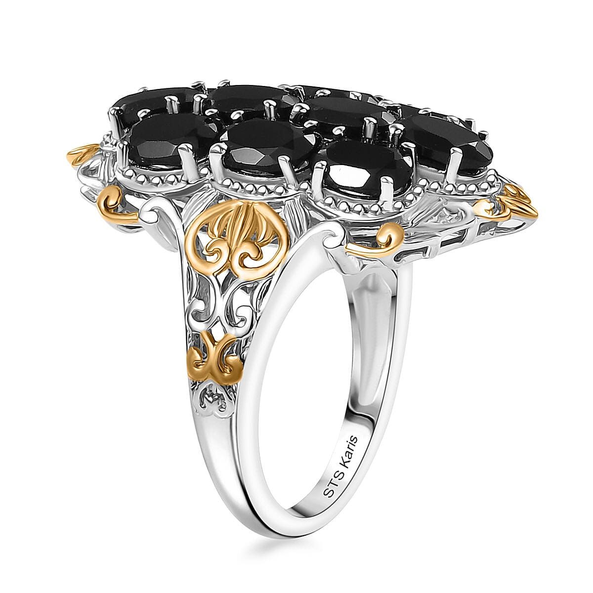 Karis Thai Black Spinel 7.00 ctw Ring in 18K YG Plated and Platinum Bond (Size  7.0) image number 3