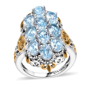 Karis Sky Blue Topaz 5.10 ctw Ring in 18K YG Plated and Platinum Bond (Size  5.0)