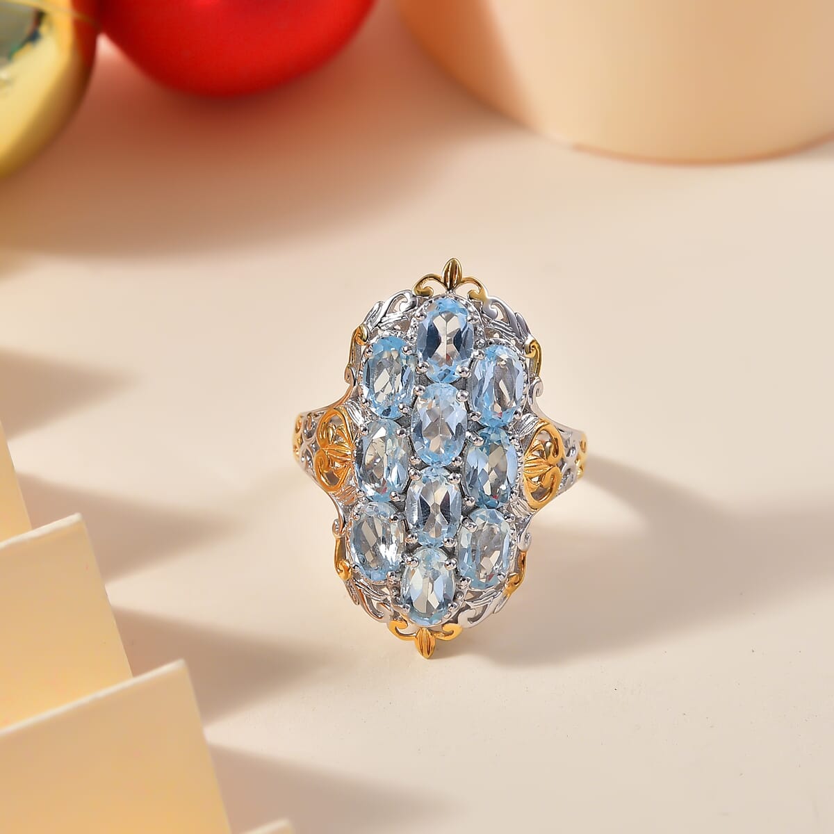Karis Sky Blue Topaz 5.10 ctw Ring in 18K YG Plated and Platinum Bond (Size  5.0) image number 1