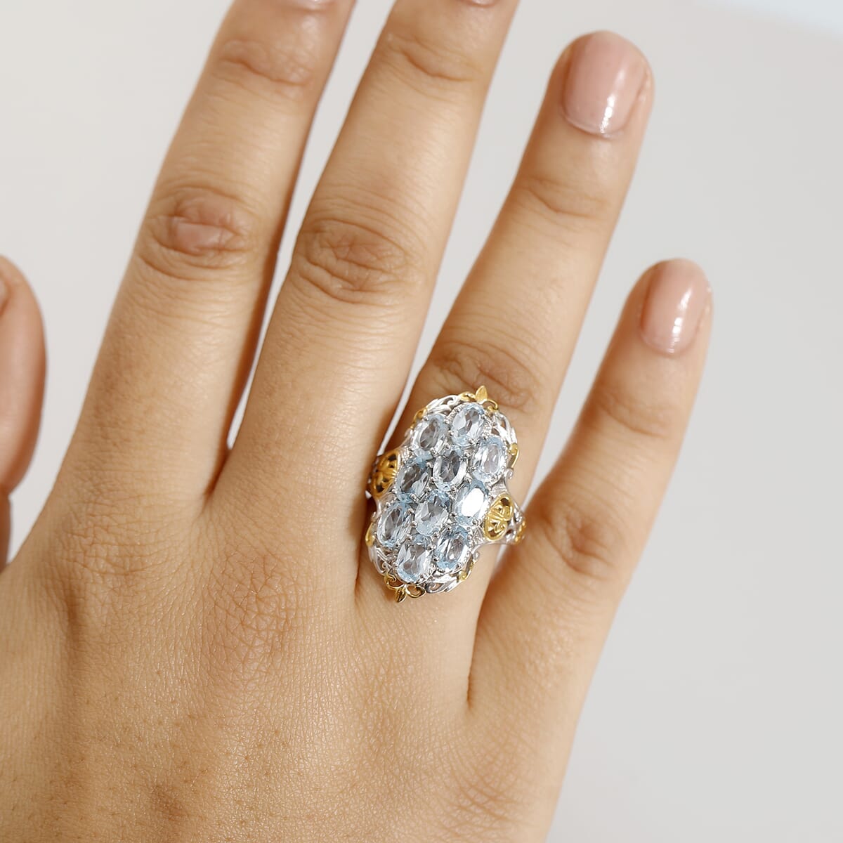 Karis Sky Blue Topaz 5.10 ctw Ring in 18K YG Plated and Platinum Bond (Size  5.0) image number 2