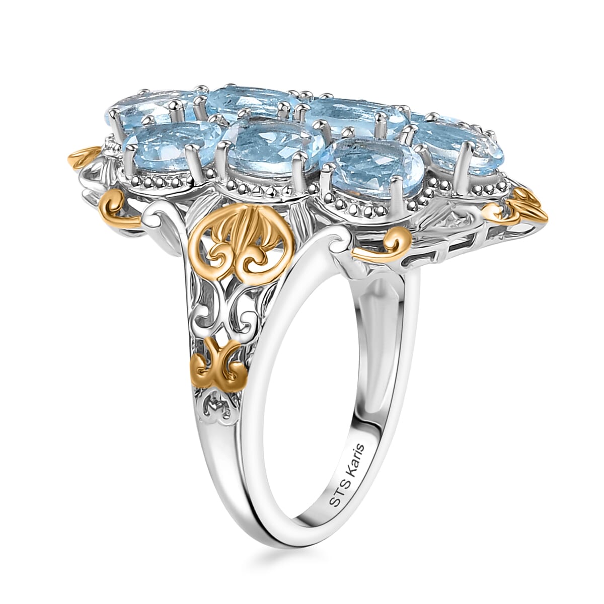 Karis Sky Blue Topaz 5.10 ctw Ring in 18K YG Plated and Platinum Bond (Size  5.0) image number 3