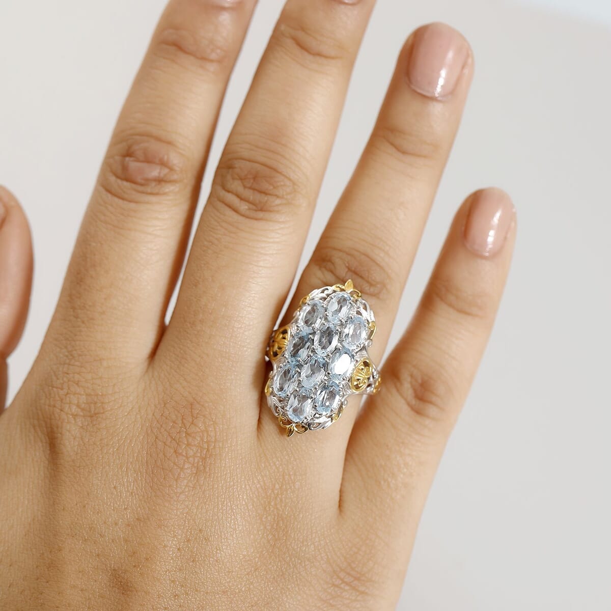 Karis Sky Blue Topaz 5.10 ctw Ring in 18K YG Plated and Platinum Bond (Size  7.0) image number 2