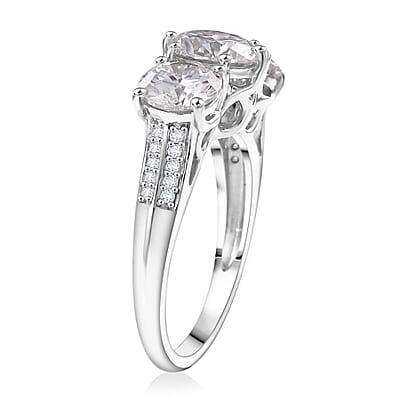 D'Joy Moissanite 2.90 ctw Trinity Ring in Rhodium Over Sterling Silver (Size 10.0)
