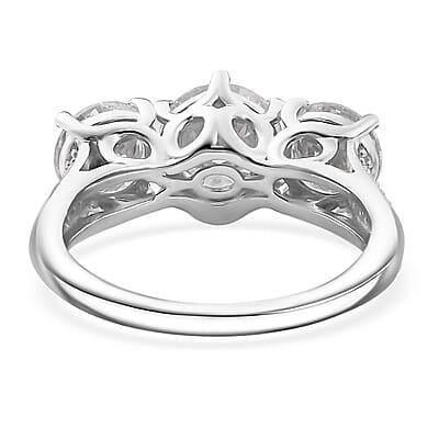 D'Joy Moissanite 2.90 ctw Trinity Ring in Rhodium Over Sterling Silver (Size 10.0)