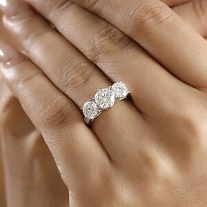 D'Joy Moissanite 2.90 ctw Trinity Ring in Rhodium Over Sterling Silver (Size 9.0)