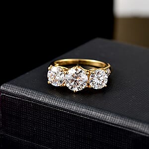 D'Joy Moissanite 2.90 ctw Trinity Ring in 18K Vermeil Yellow Gold Over Sterling Silver (Size 10.0)