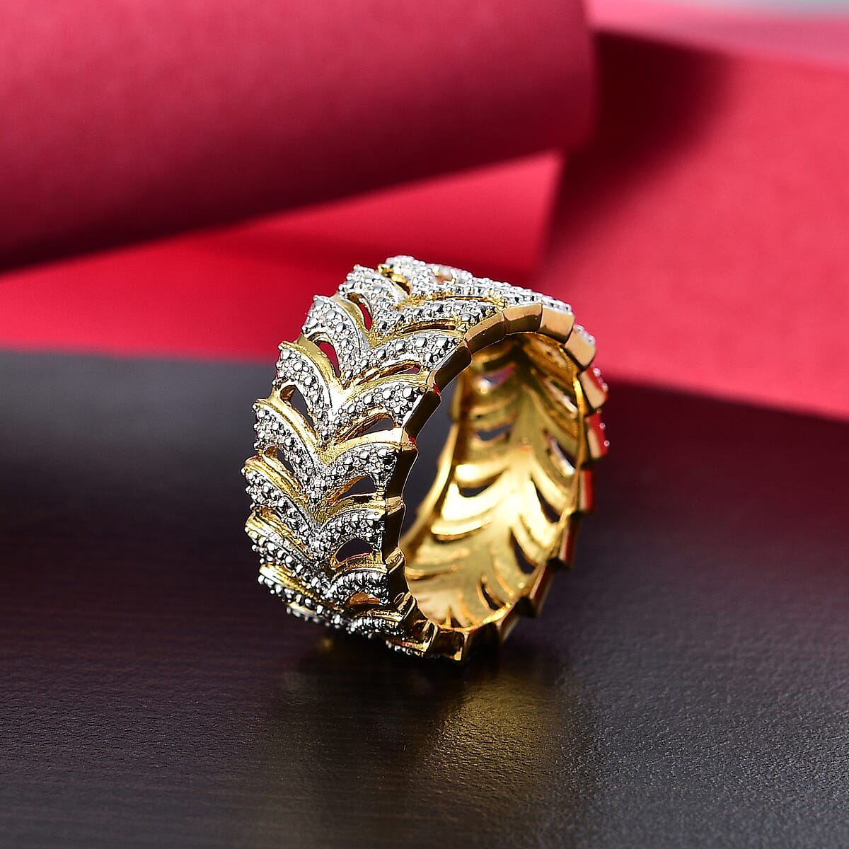 Karis Diamond Accent Fancy Ring in 18K YG Plated (Size 8.0) image number 1