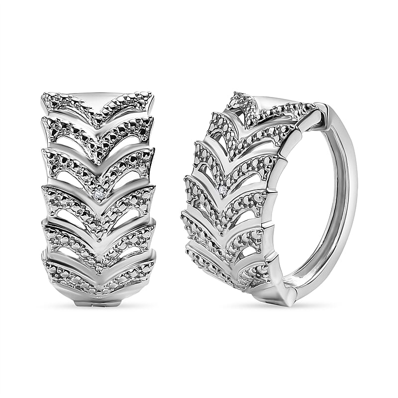 Karis White Diamond Accent Hoop Earrings in Platinum Bond