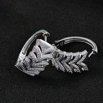 Karis White Diamond Accent Hoop Earrings in Platinum Bond