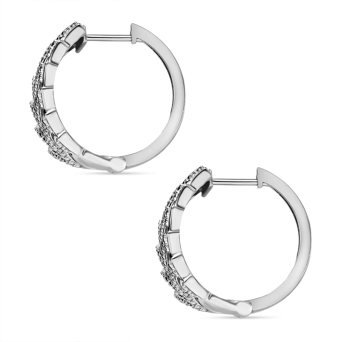 Karis White Diamond Accent Hoop Earrings in Platinum Bond image number 3