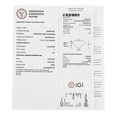 IGI Certified Luxuriant Lab Grown Diamond (Pear) (G, VS2)  2.00 ctw