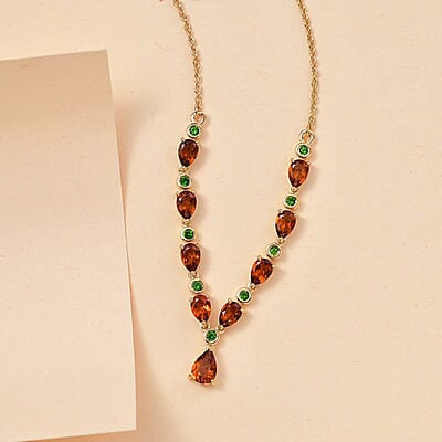 D'Joy Premium Santa Ana Madeira Citrine and Chrome Diopside 3.90 ctw Drop Necklace in 18K Vermeil Yellow Gold Over Sterling Silver 18-20 Inches