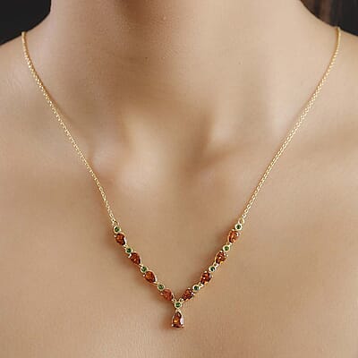 D'Joy Premium Santa Ana Madeira Citrine and Chrome Diopside 3.90 ctw Drop Necklace in 18K Vermeil Yellow Gold Over Sterling Silver 18-20 Inches