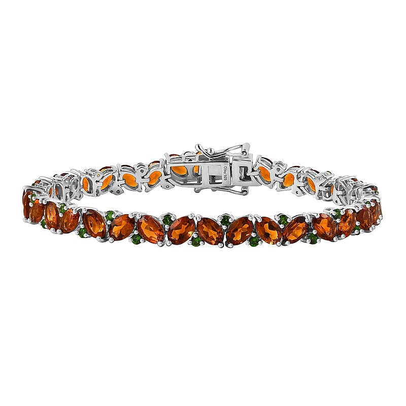 D'Joy Premium Santa Ana Madeira Citrine and Chrome Diopside 16.00 ctw Art Deco Bracelet in Rhodium Over Sterling Silver (7.25 In)