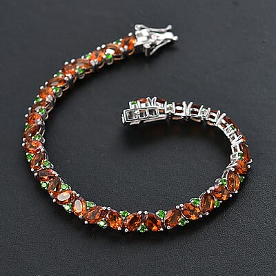 D'Joy Premium Santa Ana Madeira Citrine and Chrome Diopside 16.00 ctw Art Deco Bracelet in Rhodium Over Sterling Silver (7.25 In)