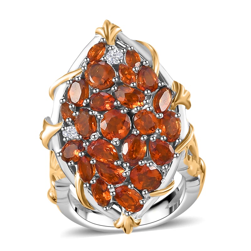 Premium Santa Ana Madeira Citrine and White Zircon 4.15 ctw Amber Bloom Ring in 18K Vermeil YG and Rhodium Over Sterling Silver (Size 10.0)