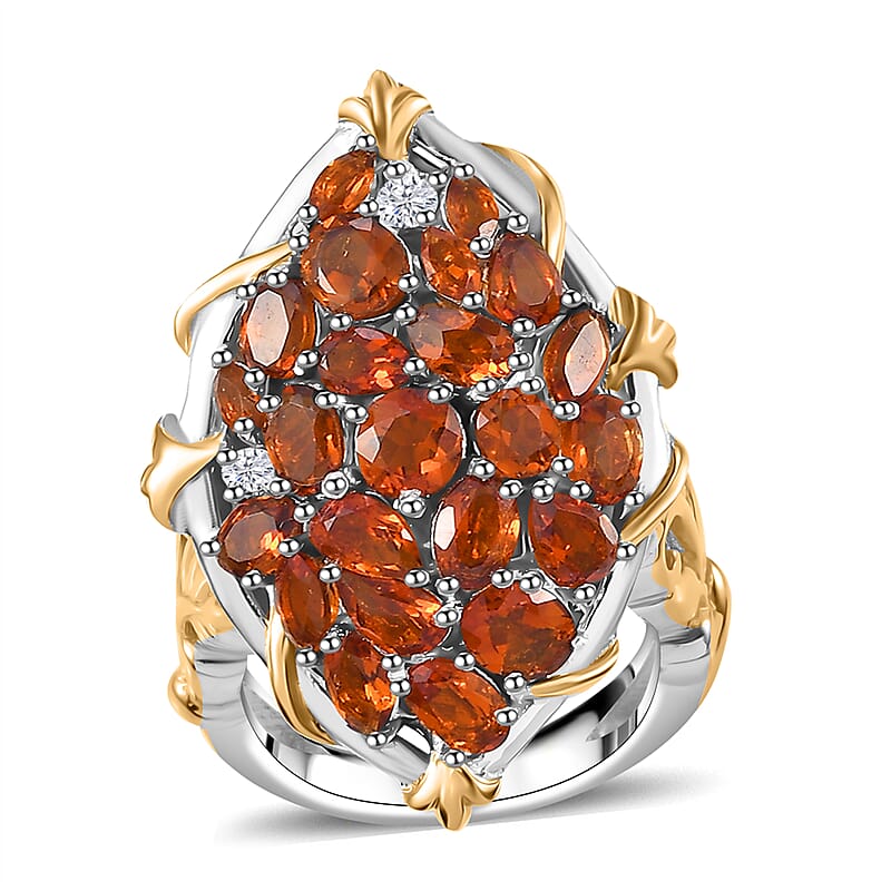 Premium Santa Ana Madeira Citrine and White Zircon 4.15 ctw Amber Bloom Ring in 18K Vermeil YG and Rhodium Over Sterling Silver (Size 10.0)