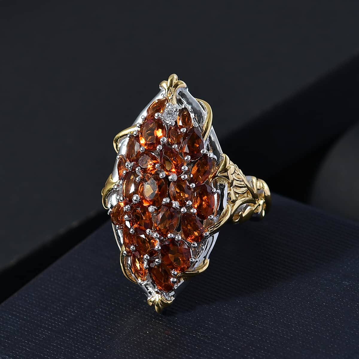 Premium Santa Ana Madeira Citrine, White Zircon Amber Bloom Ring in 18K Vermeil YG and Rhodium Over Sterling Silver (Size 7.0) 4.15 ctw image number 1