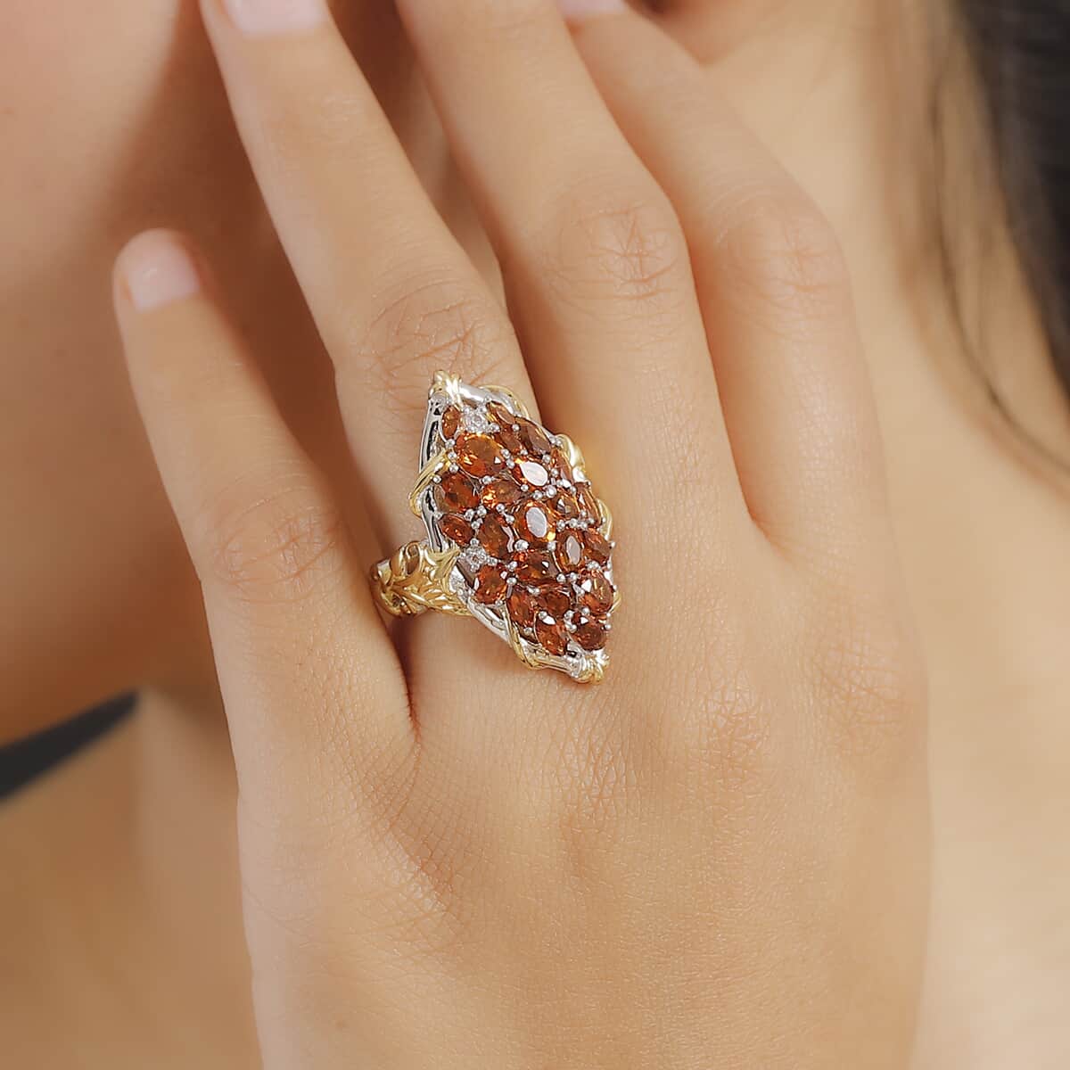 Premium Santa Ana Madeira Citrine, White Zircon Amber Bloom Ring in 18K Vermeil YG and Rhodium Over Sterling Silver (Size 7.0) 4.15 ctw image number 2