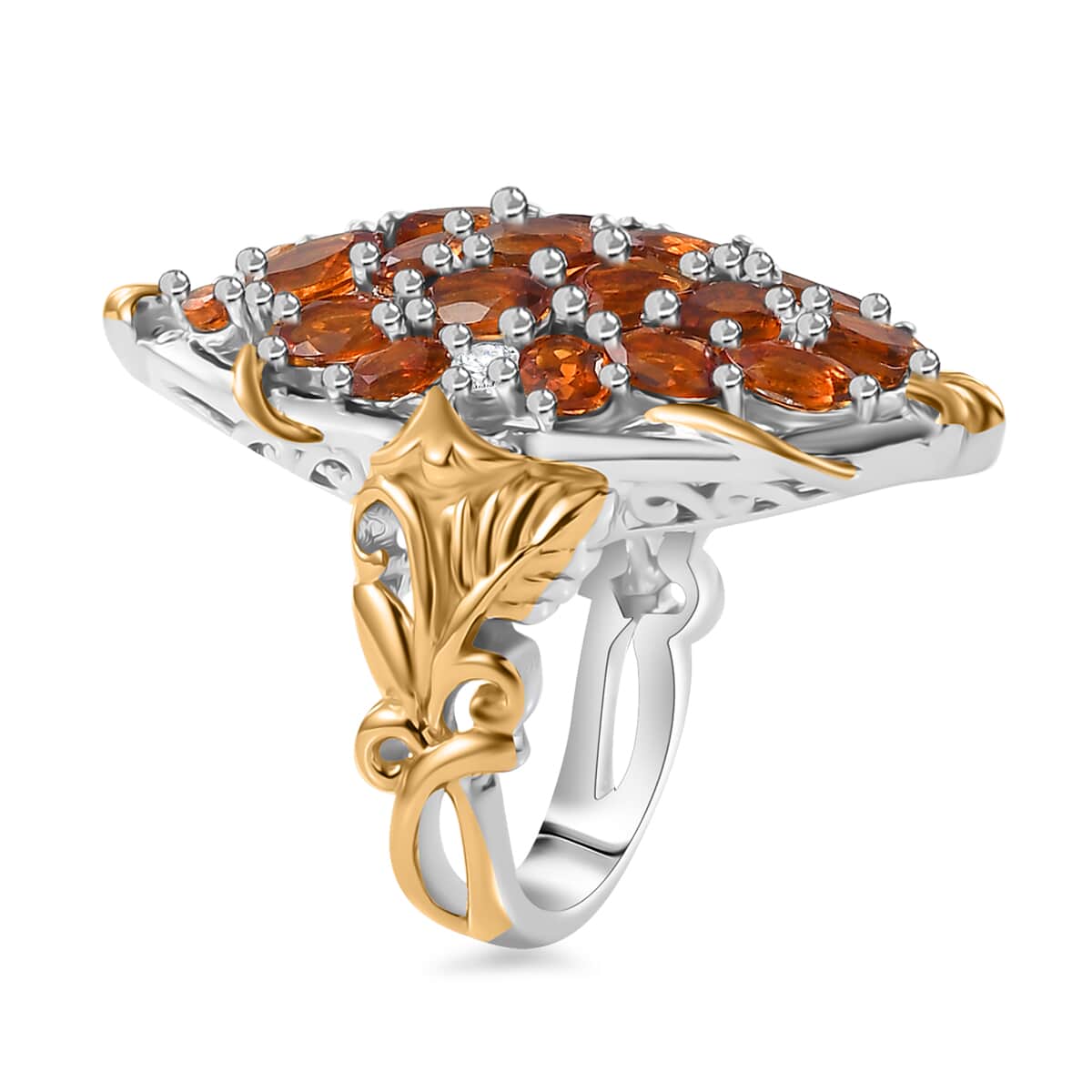 Premium Santa Ana Madeira Citrine, White Zircon Amber Bloom Ring in 18K Vermeil YG and Rhodium Over Sterling Silver (Size 7.0) 4.15 ctw image number 3