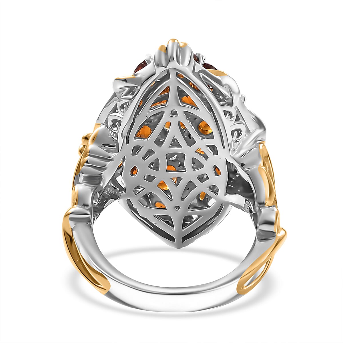 Premium Santa Ana Madeira Citrine and White Zircon 4.15 ctw Amber Bloom Ring in 18K Vermeil YG and Rhodium Over Sterling Silver (Size 10.0)