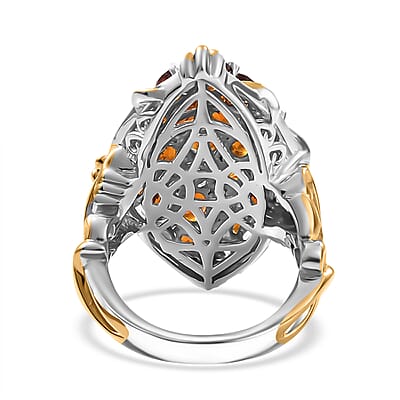 Premium Santa Ana Madeira Citrine and White Zircon 4.15 ctw Amber Bloom Ring in 18K Vermeil YG and Rhodium Over Sterling Silver (Size 10.0)