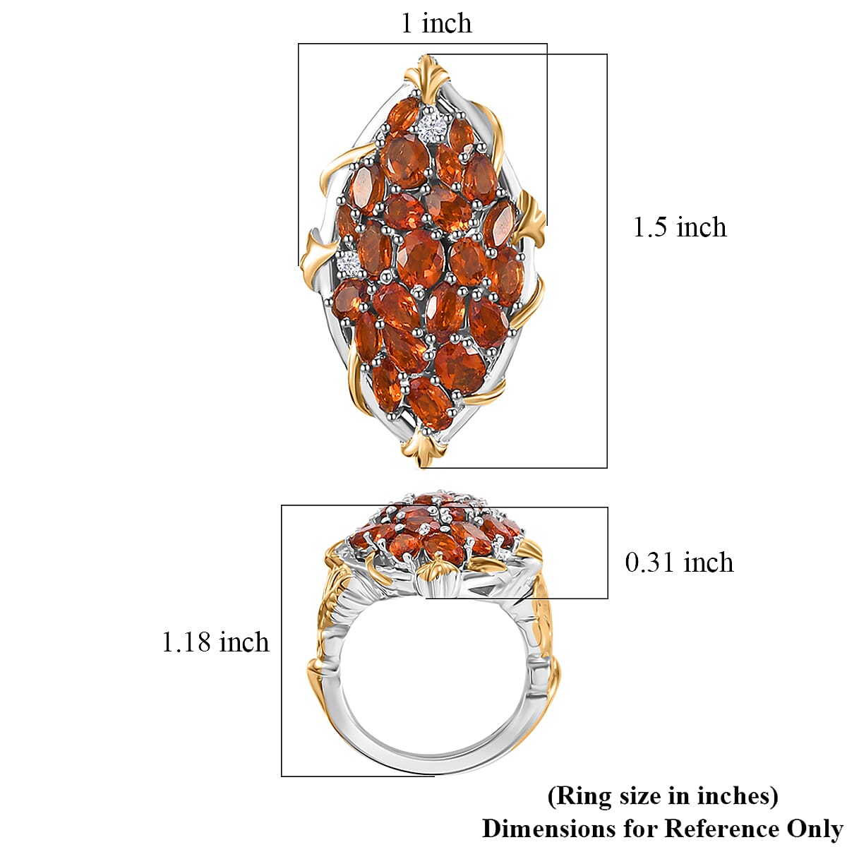 Premium Santa Ana Madeira Citrine and White Zircon 4.15 ctw Amber Bloom Ring in 18K Vermeil YG and Rhodium Over Sterling Silver (Size 10.0)