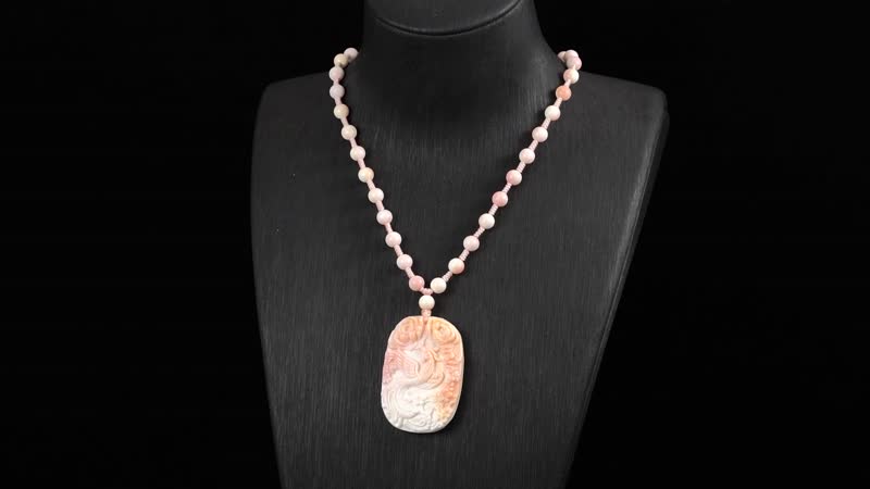 Pink Conch Shell Carved Phoenix Pendant with Beaded Knotted Necklace (18-20 Inches) in YG Over Sterling Silver 185.00 ctw