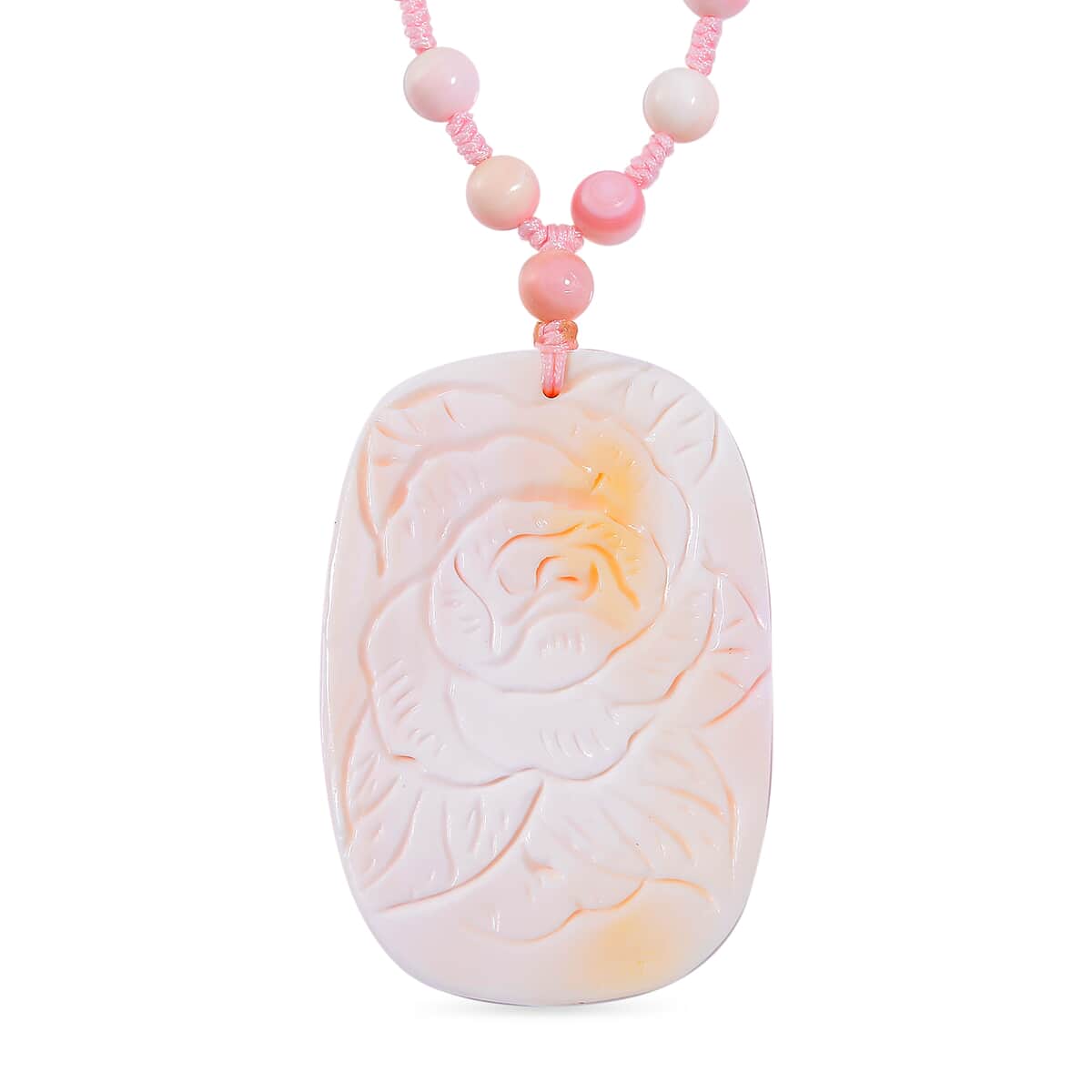 Pink Conch Shell Carved Phoenix Pendant with Beaded Knotted Necklace (18-20 Inches) in YG Over Sterling Silver 185.00 ctw image number 3