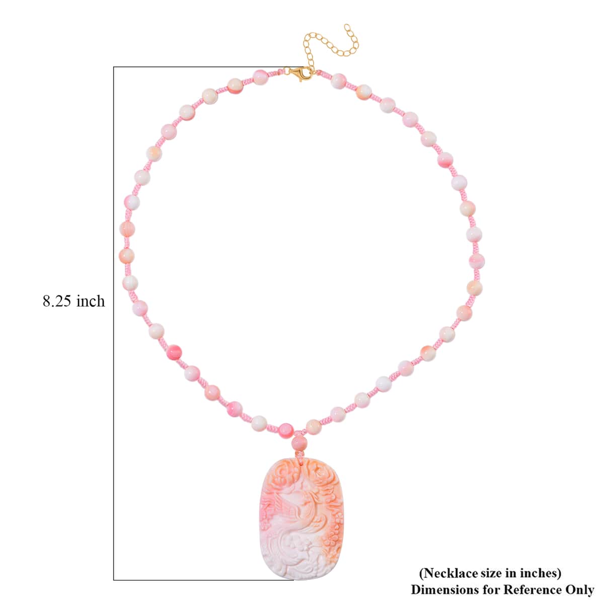 Pink Conch Shell Carved Phoenix Pendant with Beaded Knotted Necklace (18-20 Inches) in YG Over Sterling Silver 185.00 ctw image number 5