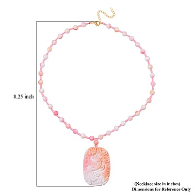 Pink Conch Shell 185.00 ctw Carved Phoenix Pendant with Beaded Knotted Necklace in Yellow Gold Over Sterling Silver 18-20 Inches