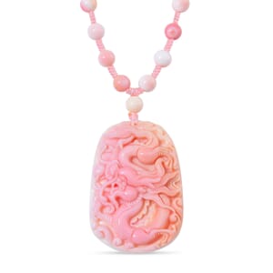 Pink Conch Shell 275.00 ctw Carved Dragon Pendant with Beaded Knotted Necklace in Yellow Gold Over Sterling Silver 18-20 Inches