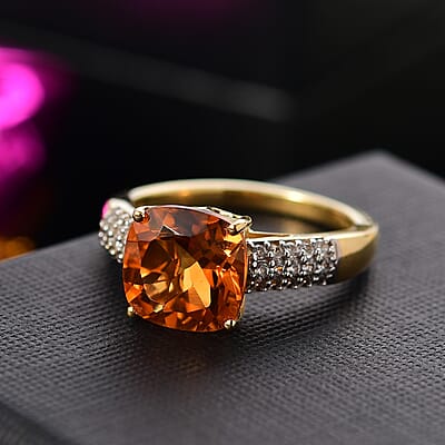 Premium Santa Ana Madeira Citrine and White Zircon 3.40 ctw Ring in 18K Vermeil Yellow Gold Over Sterling Silver (Size 10.0)