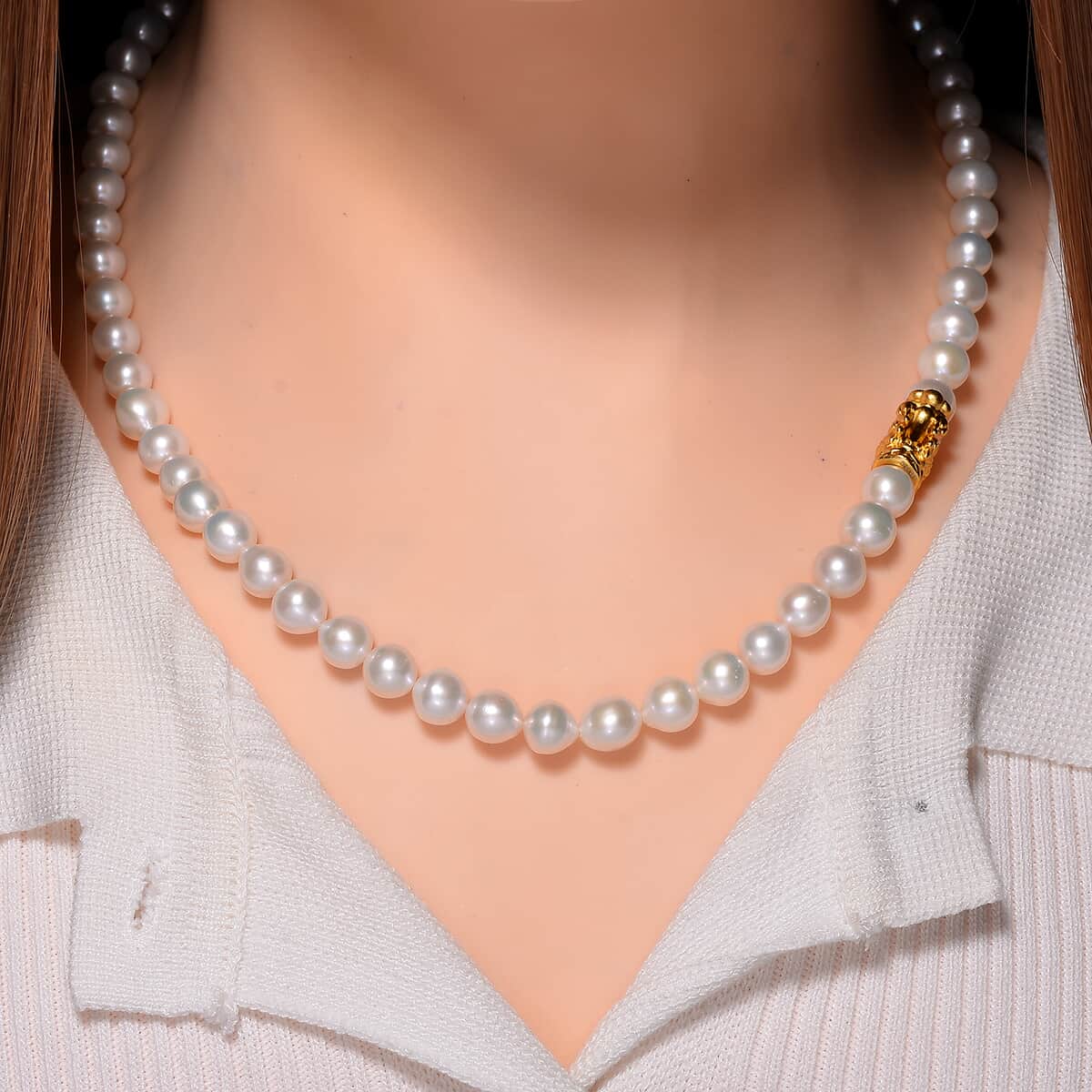 Doorbuster White Anhui Pearl Necklace with Dragon Charm in 14K Yellow Gold Over Sterling Silver 20 Inches image number 1