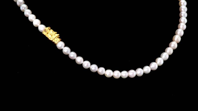 White Anhui Pearl Necklace with Dragon Charm in 14K Yellow Gold Over Sterling Silver 20 Inches