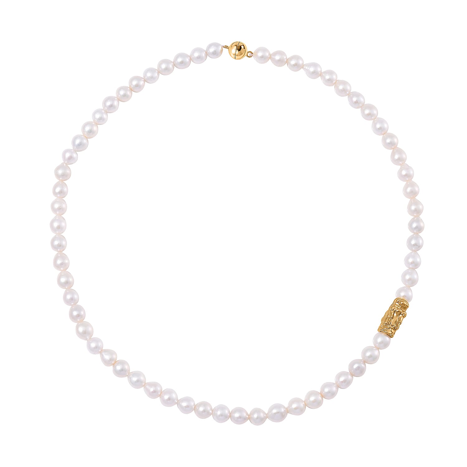 White Anhui Pearl Necklace with Dragon Charm in 14K Yellow Gold Over Sterling Silver 20 Inches